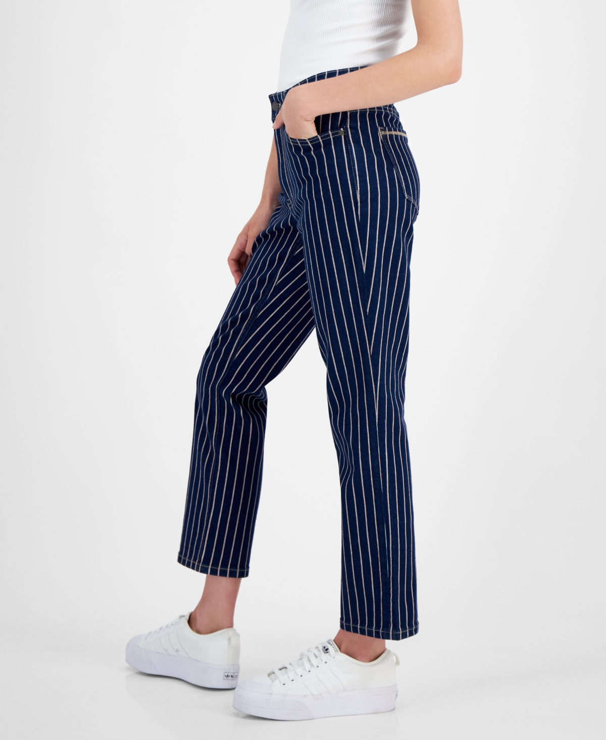 Nautica Jeans Women's Striped Straight-Leg Ankle Jeans