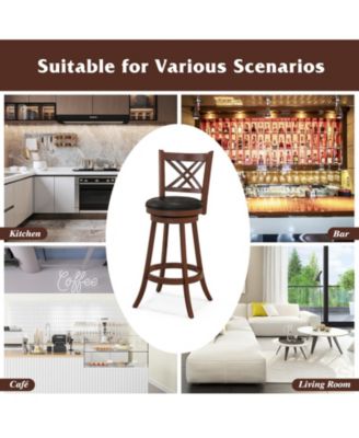 360° Swivel Upholstered Barstools Set of 2 with Back and Footrest