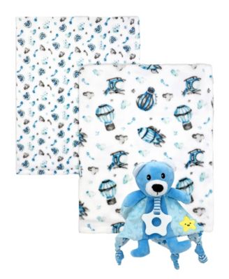 Baby Boys and Baby Girls 3 Piece Fleece Blanket and Taggy Toy Gift Assortment
