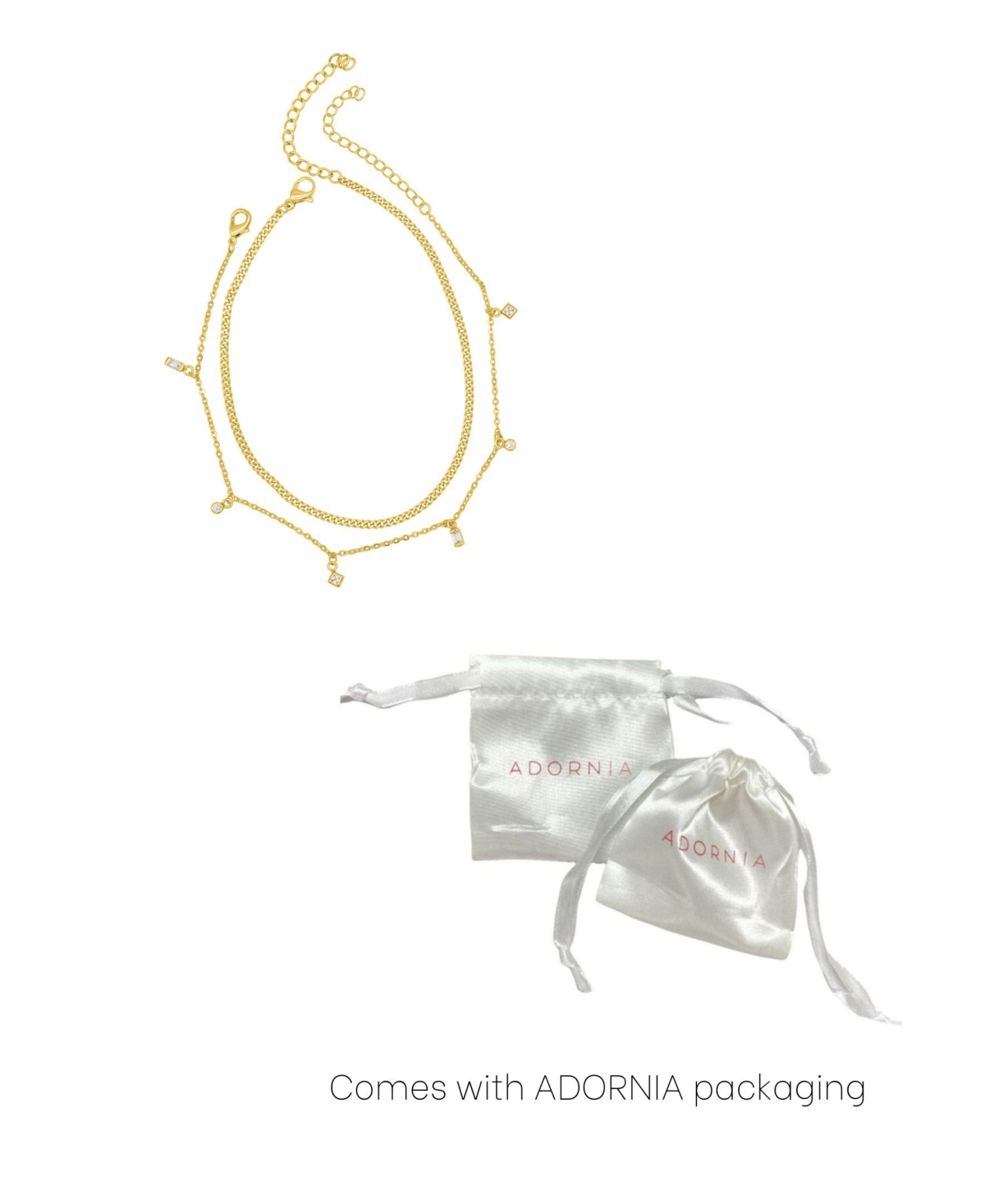 Adornia Two-piece Mixed Chain & Crystal Anklets In Gold