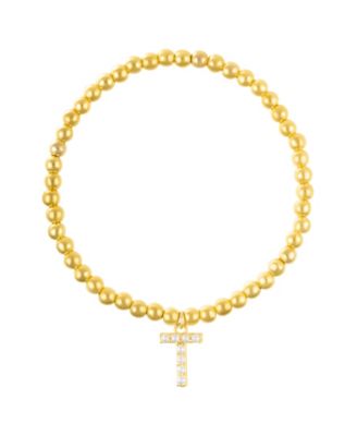 Gold Stretch Bead Imitation Pearl Letter Bracelet