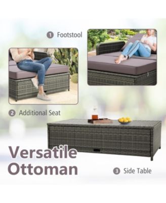 Wicker Loveseat Sofa with Multipurpose Ottoman and Retractable Side Tray