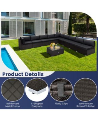 10 Piece Outdoor Wicker Conversation Set with Seat and Back Cushions