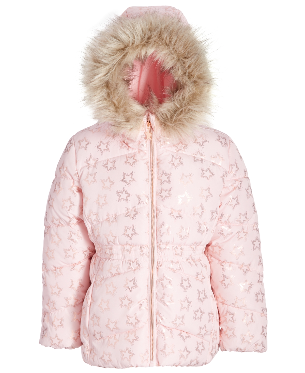 S Rothschild & Co Toddler & Little Girls Foil Quilted Puffer Coat With Faux-Fur Trim