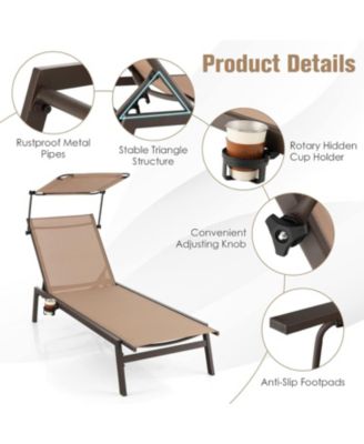 Outdoor Chaise Lounge Chair with Sunshade and 6 Adjustable Position