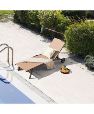 Patio Heavy-Duty Adjustable Chaise Lounge Chair with Canopy Cup holder and Wheels