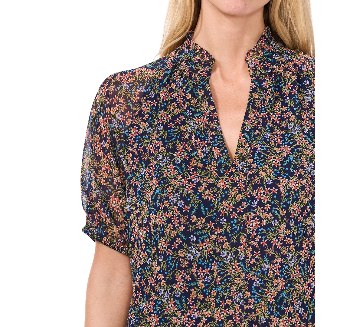 CeCe Women's Printed Split-Neck Raglan-Sleeve Blouse