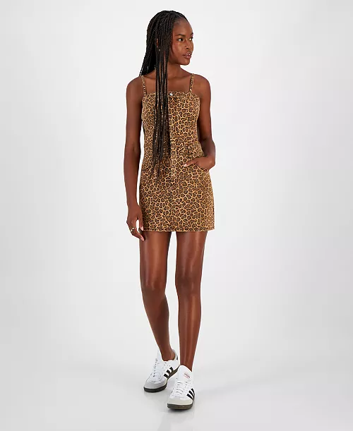 juniors' animal-print denim mini dress