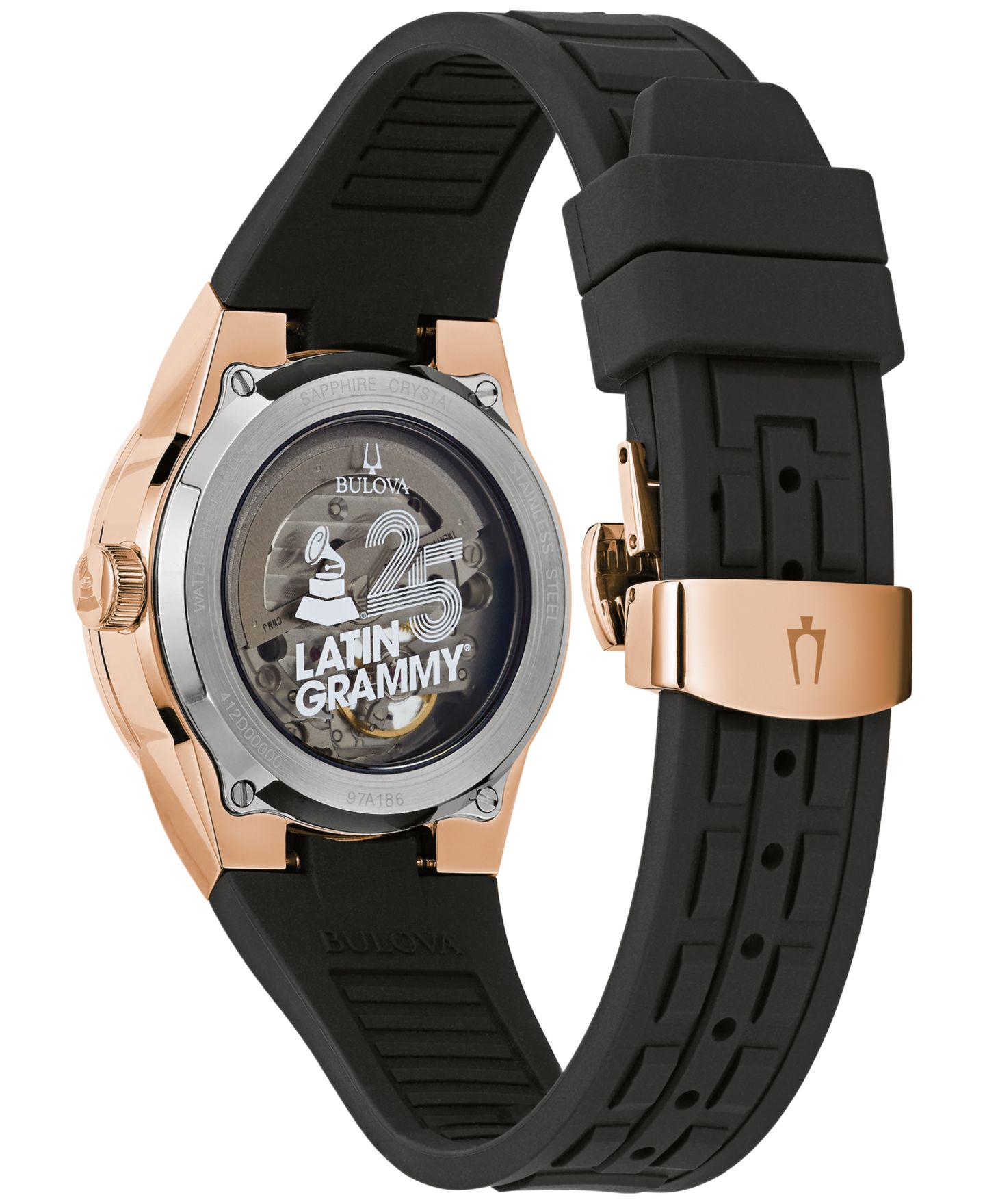 Часы Bulova Unisex Automatic Latin Grammy Black Silicone Strap Watch 38mm — фото 3