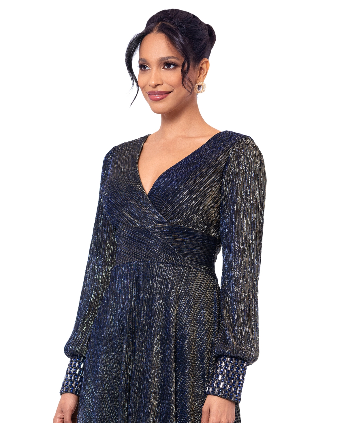 Betsy & Adam Women's Galaxy Metallic V-Neck Gown -Gold