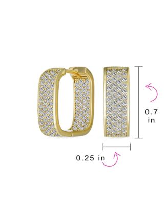 Micro Pave CZ Inside Out Wide Rectangle Square Huggie Hoop Earrings Prom Formal Party Yellow Gold Plated Hinge Style