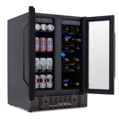 24" Wine & Beverage Refrigerator, 18-Bottle & 60-Can Capacity, Built-in Dual Zone Cooler with French Doors
