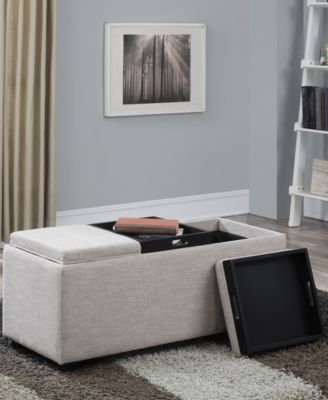 Avalon Fabric Rectangular Storage Ottoman with 3 Trays