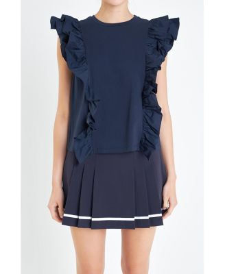 Women's Poplin Ruffle Detail Sleeveless Top