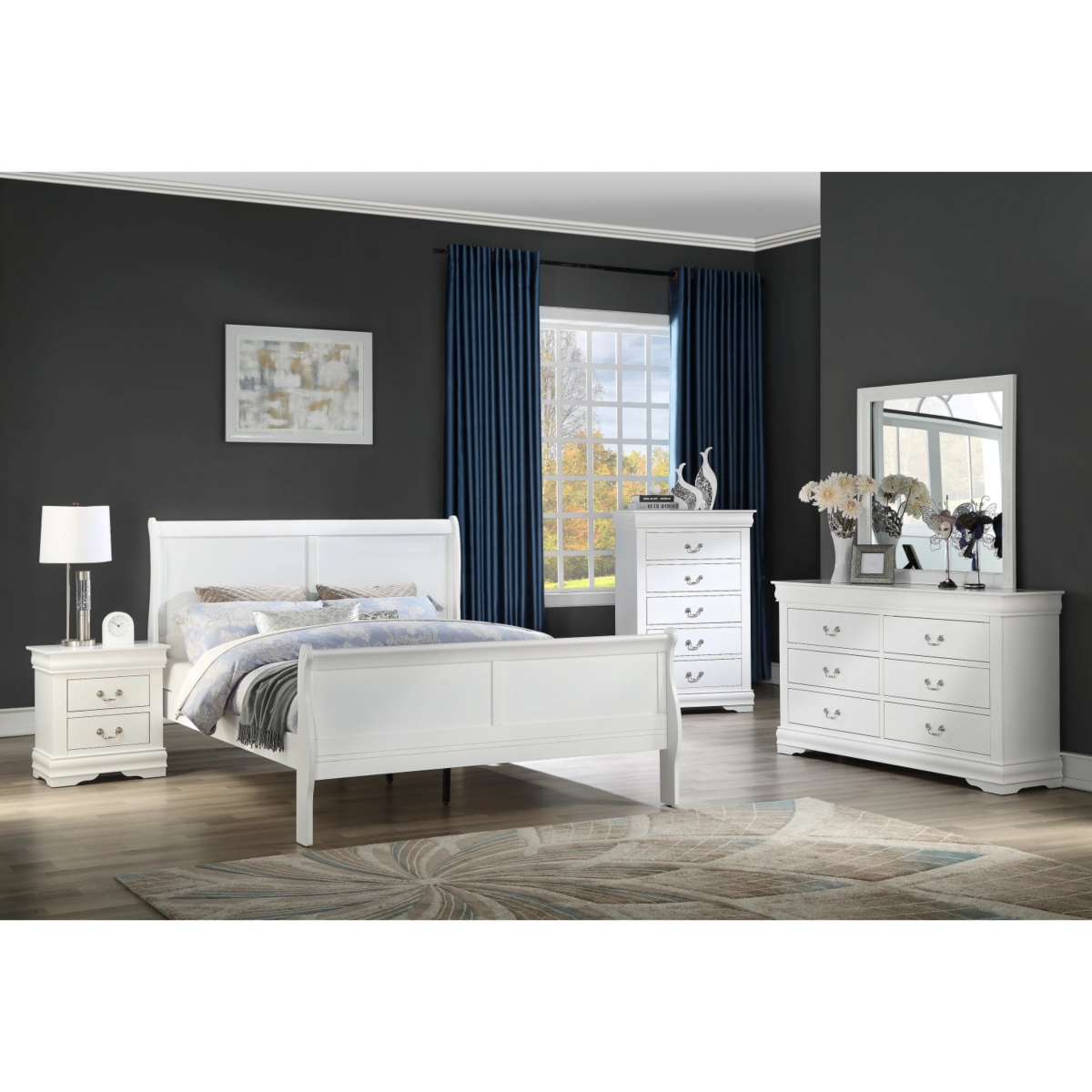 Streamdale Furniture Louis PhilippeSize Panel Sleigh Bed Solid Wood Wooden Bedroom Furniture - White