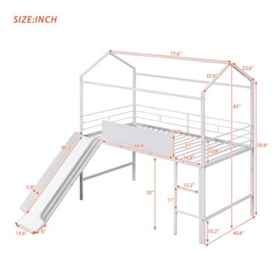 Twin Loft Bed with Slide and Writable Board