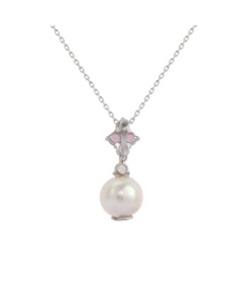 Suzy Levian Sterling Silver Freshwater Pearl & Sapphire Cluster Drop Pendant