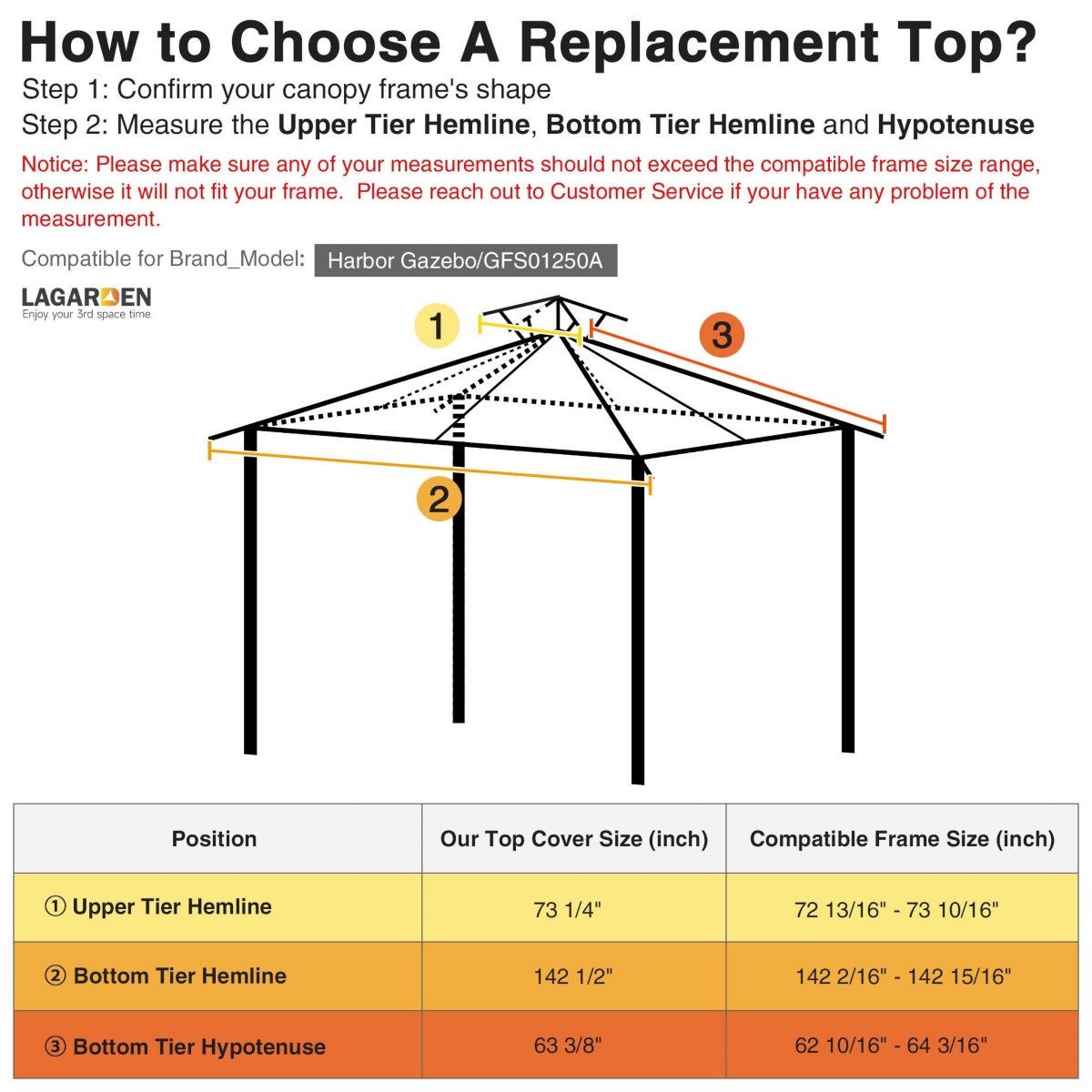12'x12' Canopy Top Replacement Beige for 2-Tier Harbor Gazebo Patio Cover