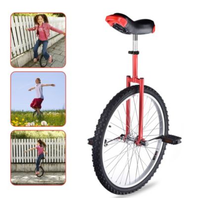 24 In Wheel Outdoor Unicycle Adjustable Seat Anti-Skid Pedal Circus Bike for Adults Teenagers Kids, Red