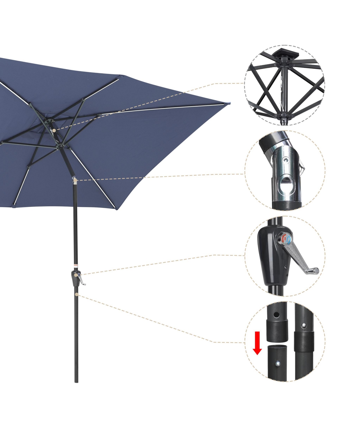 Yescom 10x6.5 Ft Solar Powered Patio Umbrella with Tilt and Crank Outdoor Poolside Yard
