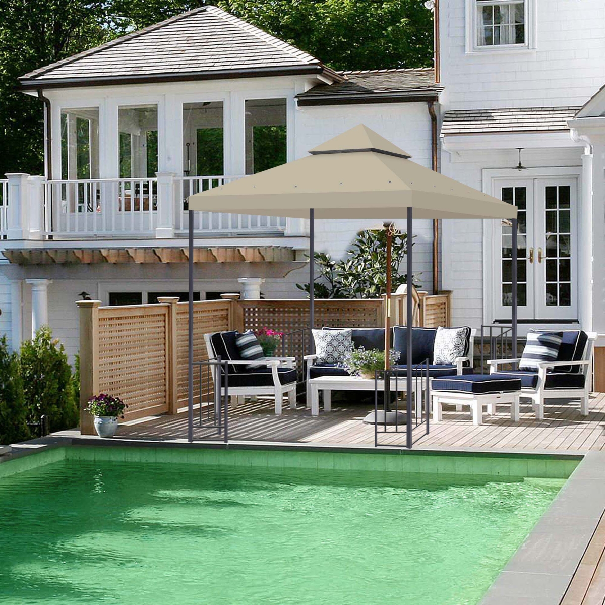 Yescom 10'x10' Gazebo Top Replacement for 2 Tier Outdoor Canopy Cover Patio Garden Yard Grey Y00910T09