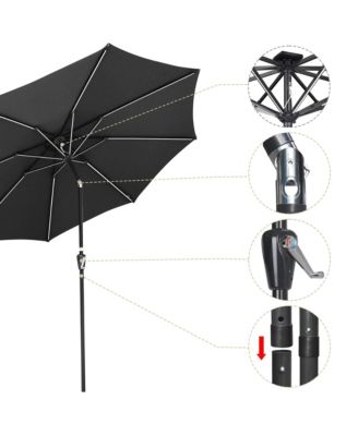 10ft Solar Power LED Patio Umbrella Market Parasol Pool Sunshade Tilt with Crank