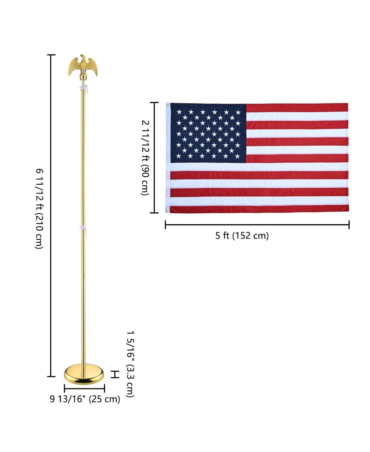 Yescom 2 Pack 6 Ft Sectional Flag Pole KitEagle Finial 3x5 Ft Us Flag Indoor - Gold