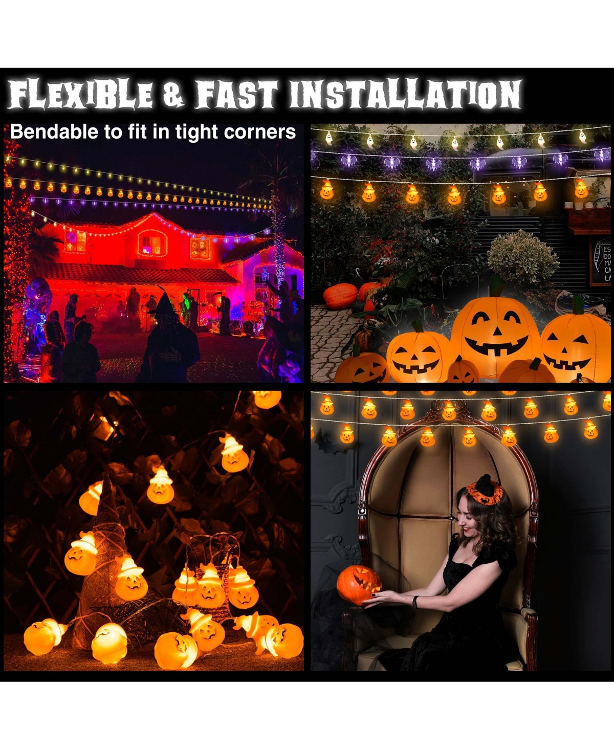 Halloween 80PC Led Pumpkin String Lights Lantern Lamp Indoor Outdoor Party Decor