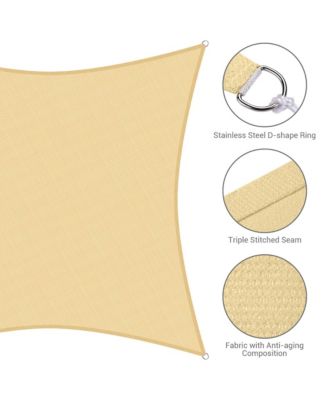 16x16 Ft Square Sun Shade Sail with Hardware Kit 97% UV Block Top Canopy Patio