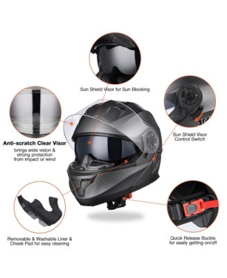 RUN-M3 Modular Flip Up Helmet Full Face Dual Visor DOT Motorcycle Bike S