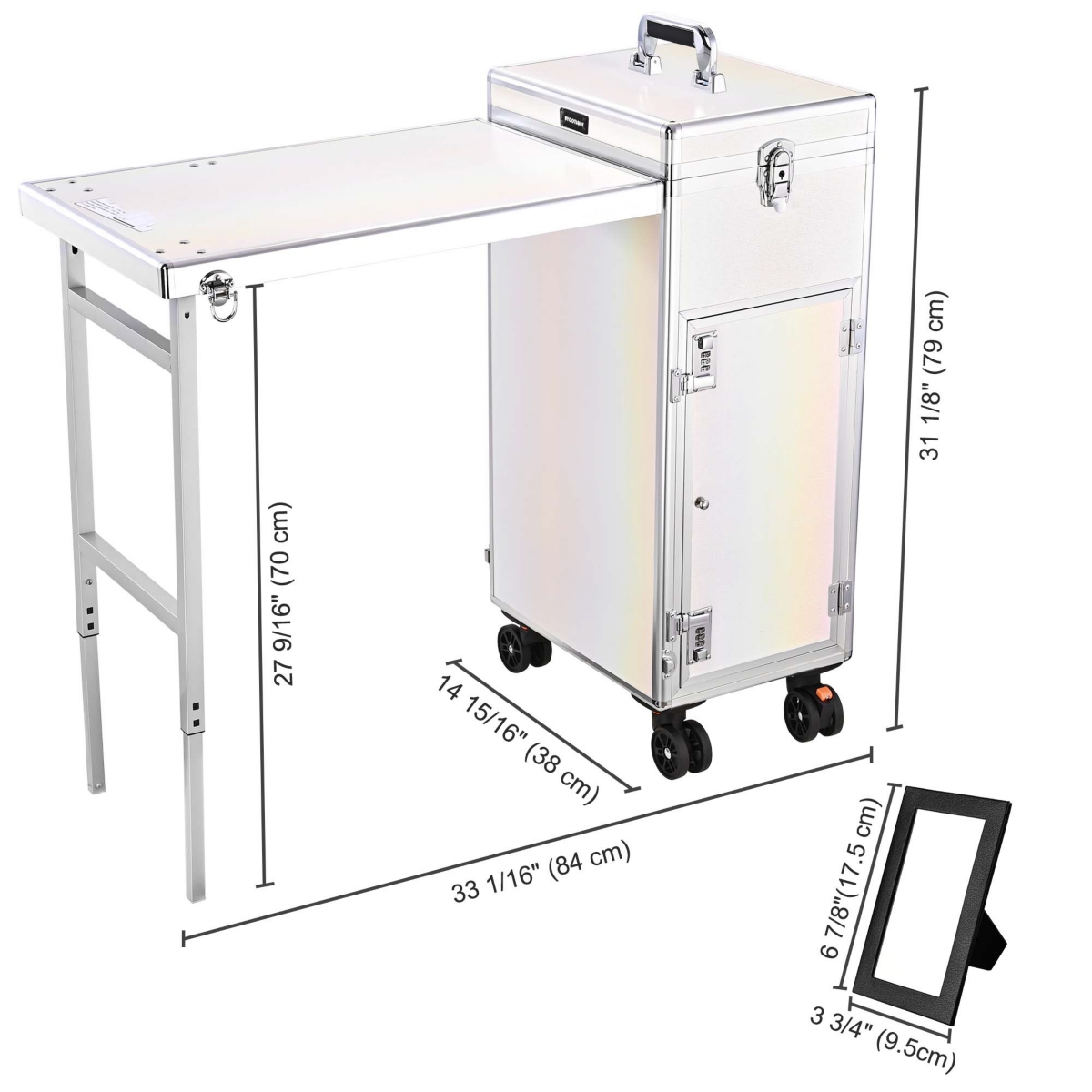 Byootique Nail Desk Mobile Station Rolling Makeup Manicure Table Unicorn White