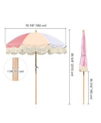 6Ft Fringe Patio Umbrella with Tassels & Carry Bag 50 / 60s Vintage Style Umbrella Wood Pink,Model: PS6-12