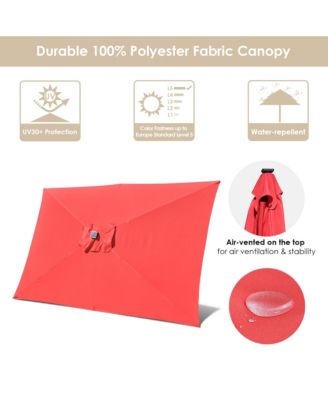 10x6.5FT Rectangle Outdoor Solar LED Patio Umbrella with Crank Tilt for Table Market Yard Deck Pool Party Red