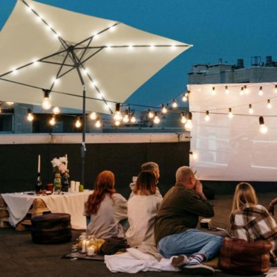 10x6.5FT Rectangle Outdoor Solar LED Patio Umbrella with Crank Tilt for Table Market Yard Deck Pool Party Navy