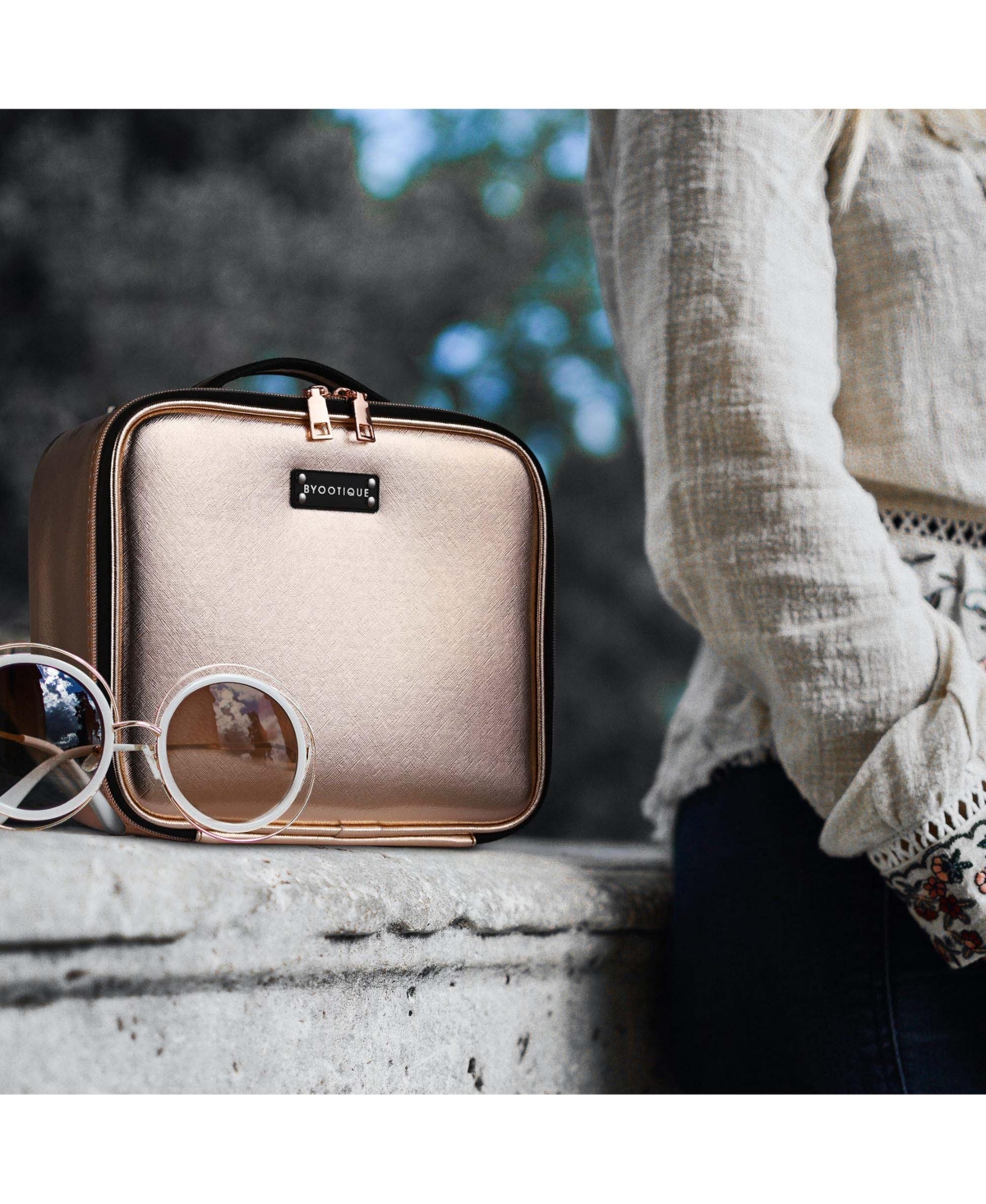 Byootique Small Makeup Case Cosmetic Bag Storage Box Mirror Toiletry Organizer