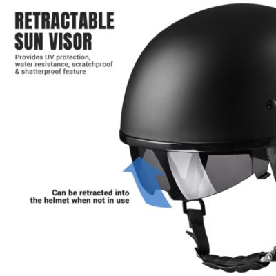 Half Face Motorcycle Helmet Sun Visor DOT Approved Bike Chopper Matte Black