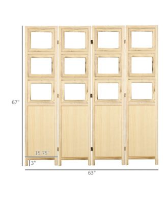 4 Panel Room Divider, Folding Privacy Screens, Natural