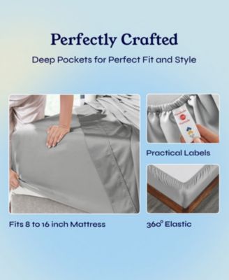 6 Piece Sheet Set with 4 Pillowcases - 400 Thread Count 100% Cotton Sateen - Deep Pocket