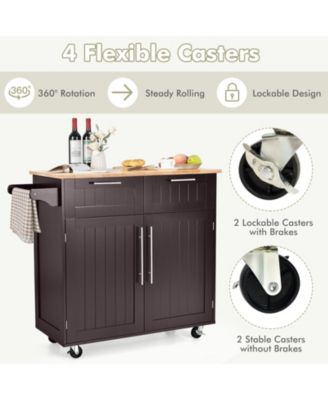 Heavy Duty Rolling Kitchen Cart with Tower Holder and Drawer-Brown