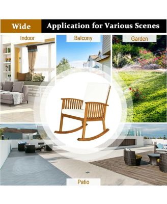 Outdoor Acacia Wood Rocking Chair with Detachable Washable Cushions
