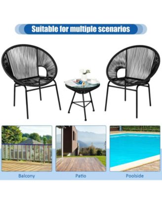 3PCS Patio Acapulco Furniture Bistro Set with GlassTable-Black