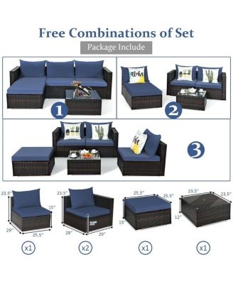 5 Pieces Patio Rattan Sectional Furniture Set with Cushions and Coffee Table