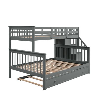 Twin-Over-Full Bunk Bed with Storage and Guard Rail