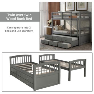Streamdale Twin Bunk Bed with Ladder, Rail, Trundle and Drawers