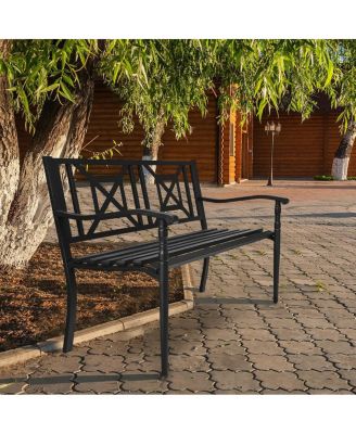 Patio Garden Bench with Powder Coated Steel Frame