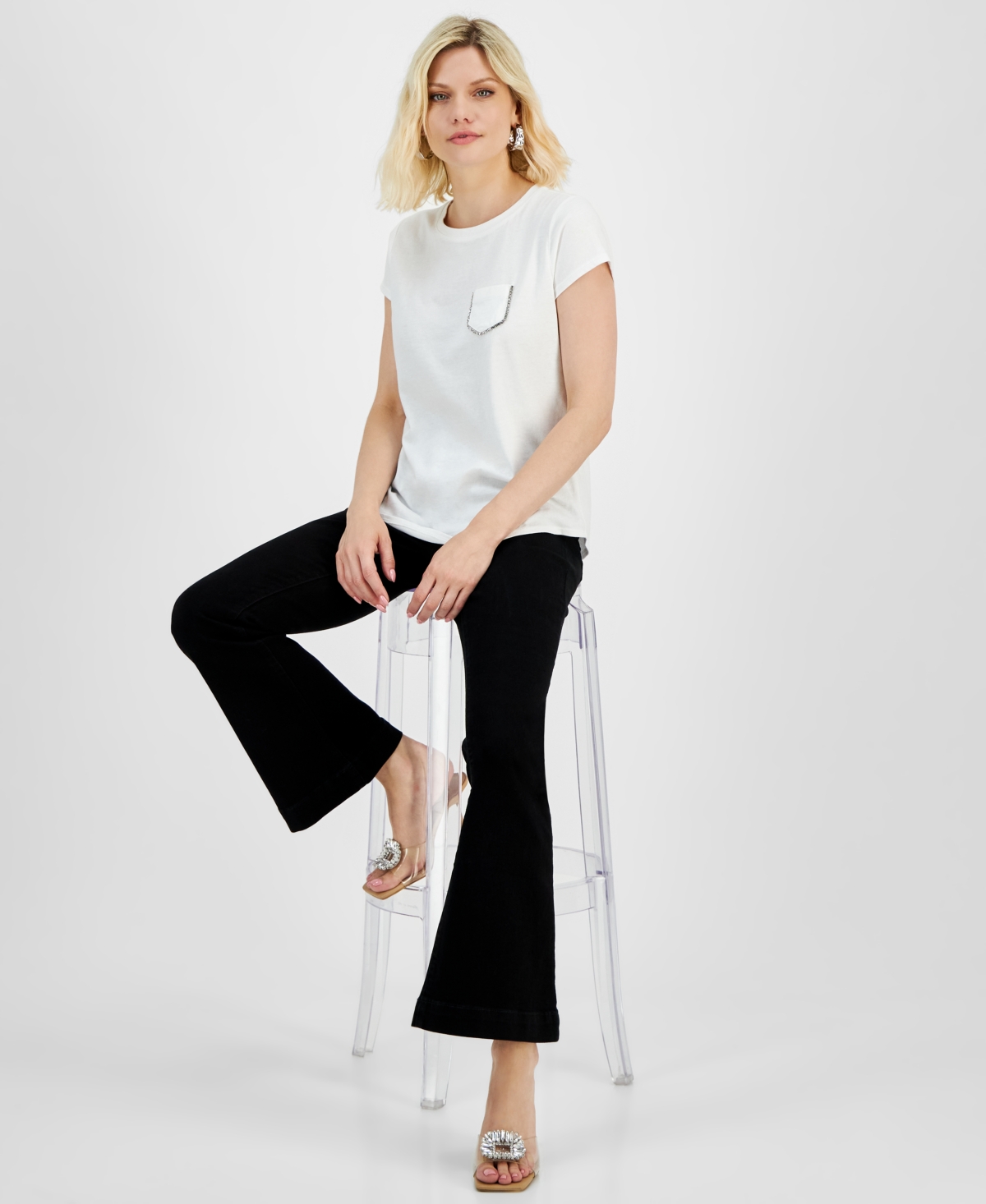 I.n.c. International Concepts Petite Cotton Embellished-Pocket T-Shirt, Created for Macy's