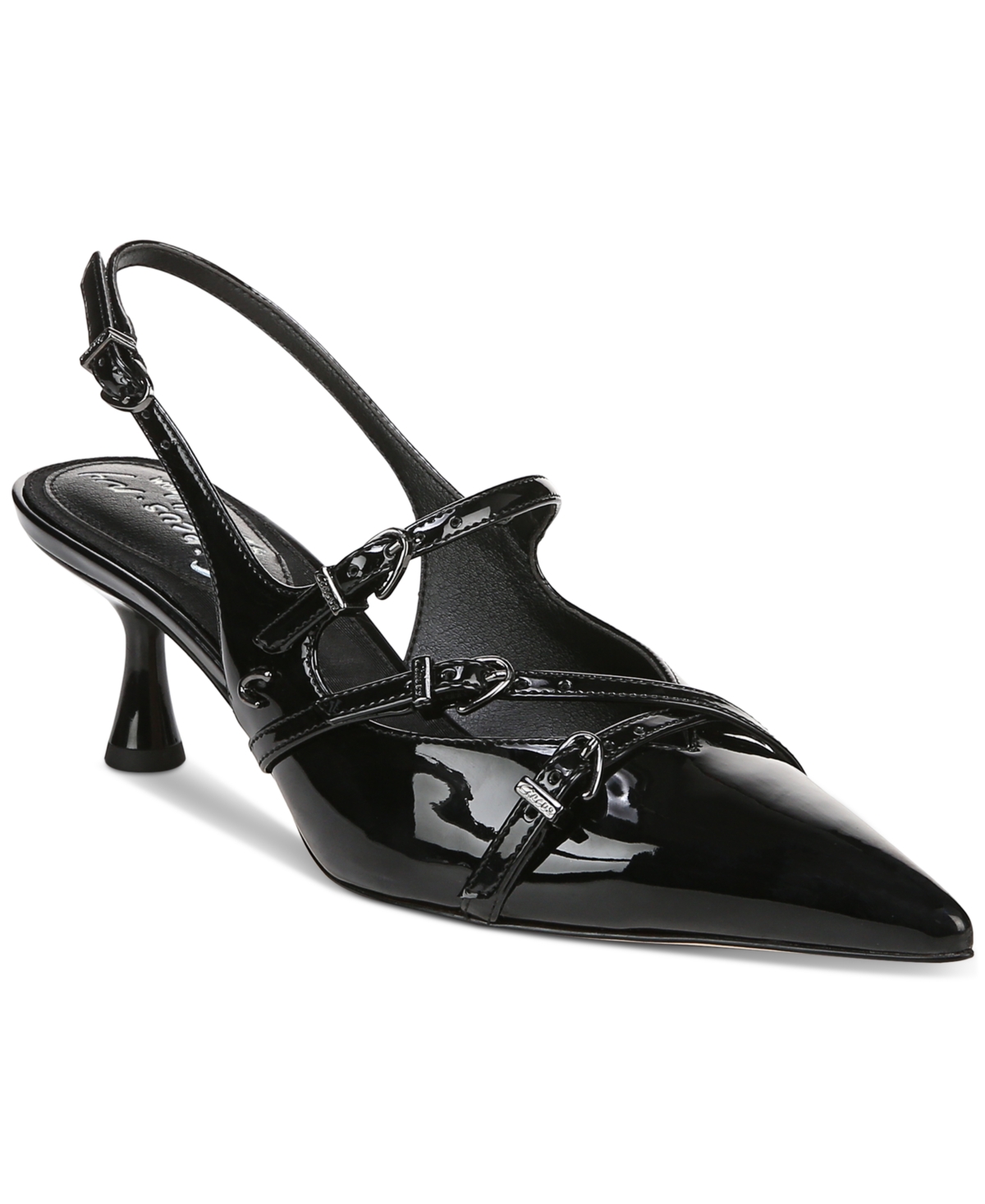 Women's Fraya Pointed-Toe Buckled Strappy Kitten-Heel Pumps - Black Patent