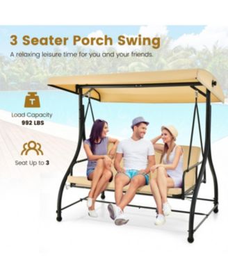 3 Seat Outdoor Porch Swing with Adjustable Canopy