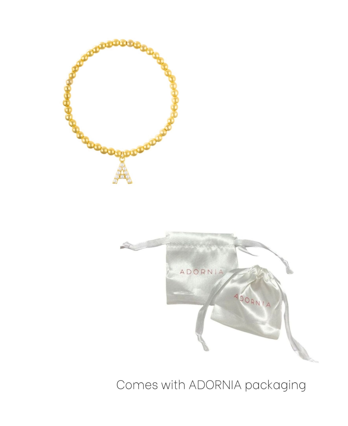 Adornia Gold Stretch Bead Imitation Pearl Letter Bracelet In Letter T