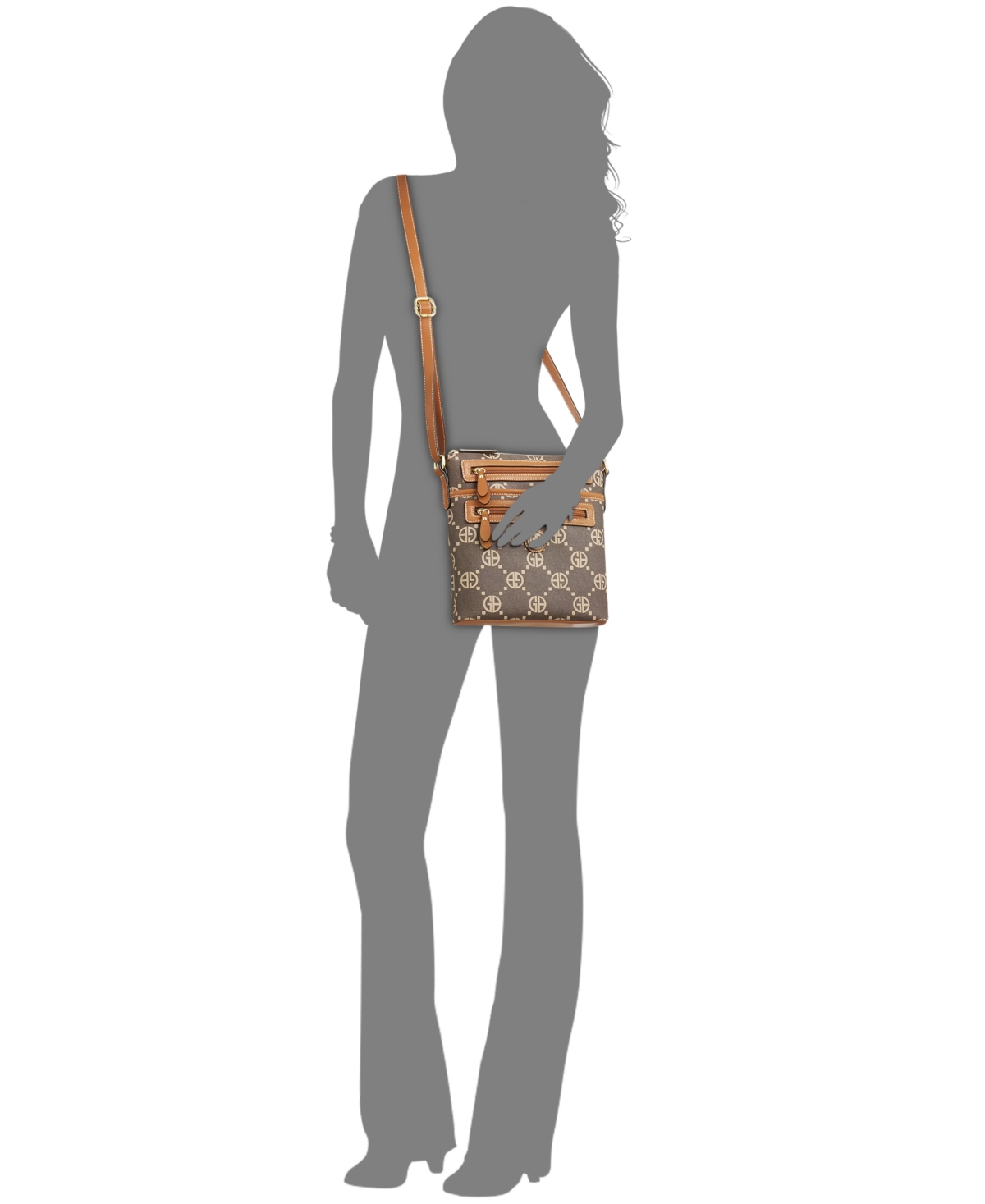 Giani Bernini Monogram Signature North South Crossbody - Brown  Taupe